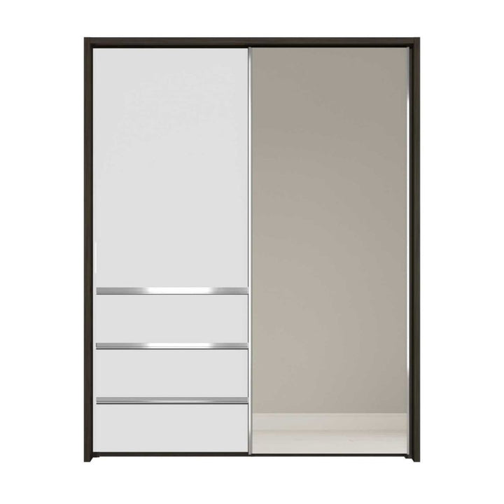 Wiemann Pacific 175cm 2 White Glass Doors Sliding Wardrobe with 3 Drawers With Mirror