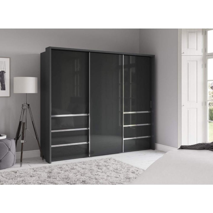 Wiemann Pacific 260cm 3 Door Glass Sliding Wardrobe with Drawers at Left and Right