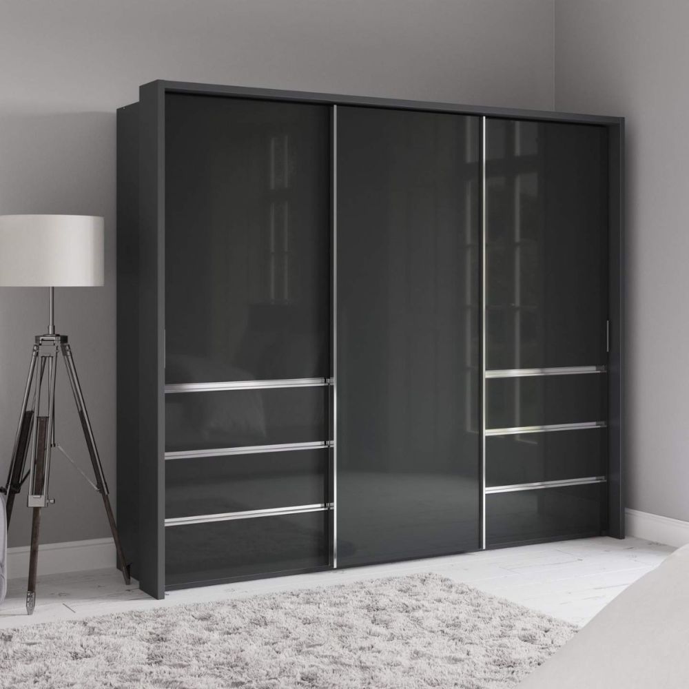 Wiemann Pacific 260cm 3 Door Glass Sliding Wardrobe with Drawers at Left and Right