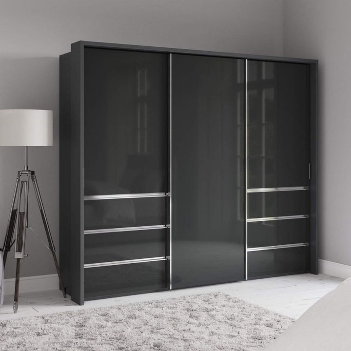 Wiemann Pacific 260cm 3 Door Glass Sliding Wardrobe with Drawers at Left and Right
