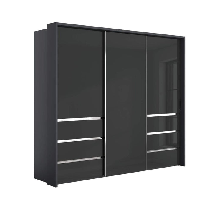 Wiemann Pacific 260cm 3 Door Glass Sliding Wardrobe with Drawers at Left and Right