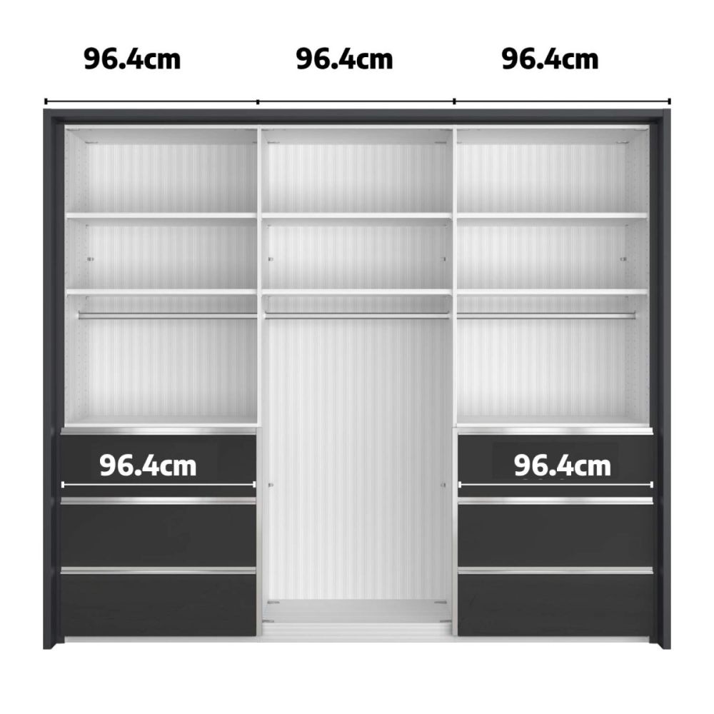 Wiemann Pacific 260cm 3 Door Sliding Wardrobe with Drawers at Left and Right