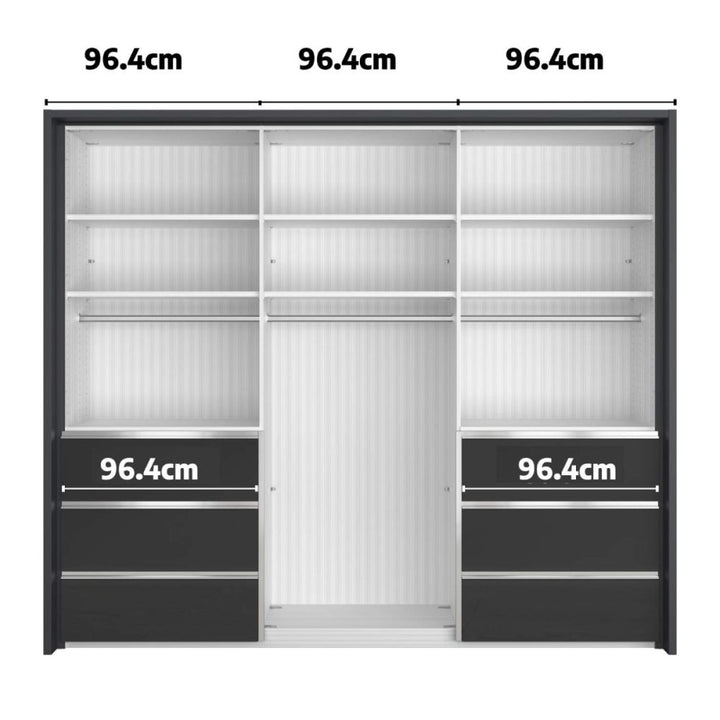 Wiemann Pacific 260cm 3 Door Sliding Wardrobe with Drawers at Left and Right