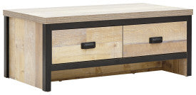 Oak Wood Coffee Table with Twin Drawers