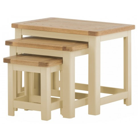 Portland Stone Nest of Tables | Painted Oak Side Table Set