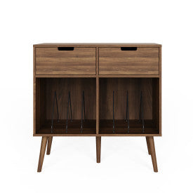 Walnut Turntable  Stand with Dual Storage Drawers