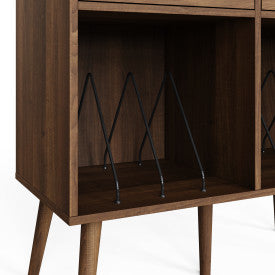 Walnut Turntable  Stand with Dual Storage Drawers