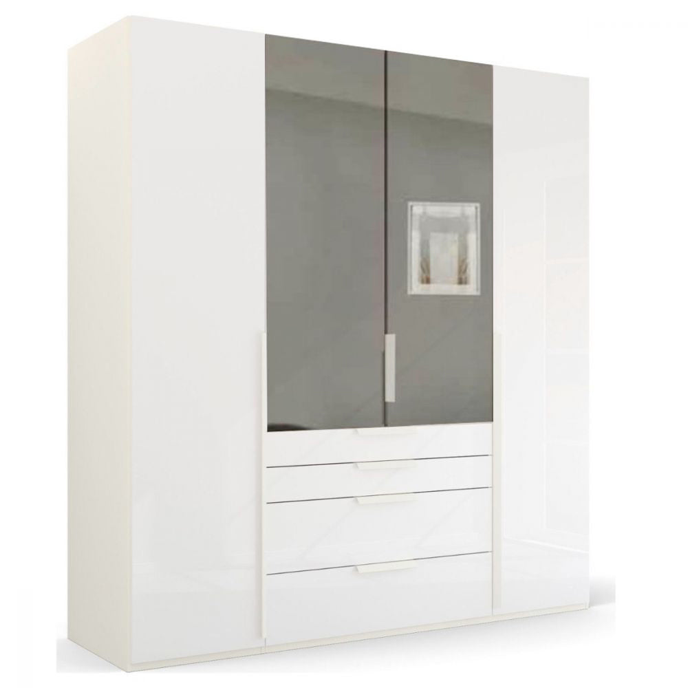 Mainz 4 Door Hinged Combi Wardrobe in White - Evoke Home 