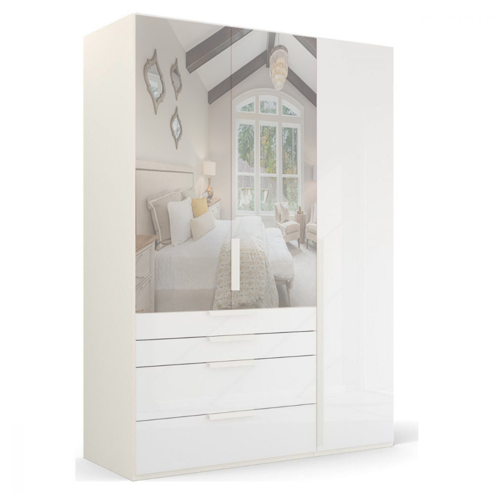 Mainz 3 Door Hinged Combi Wardrobe in White - Evoke Home 