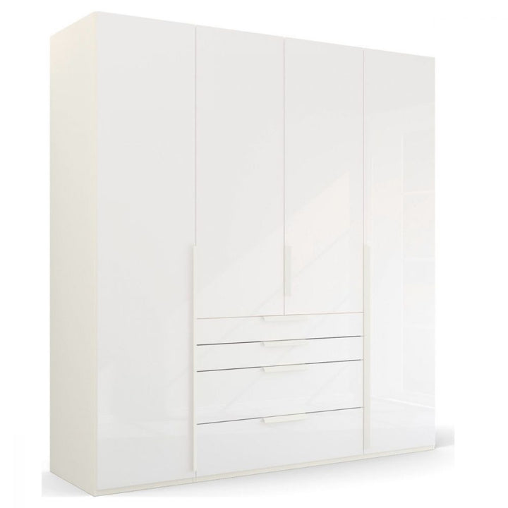 Mainz 4 Door Hinged Combi Wardrobe in White - Evoke Home 