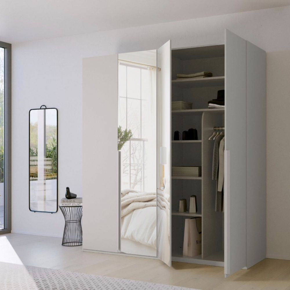 Mainz 4 Door Hinged Fully Loaded Wardrobe in Silk Grey - Evoke Home 