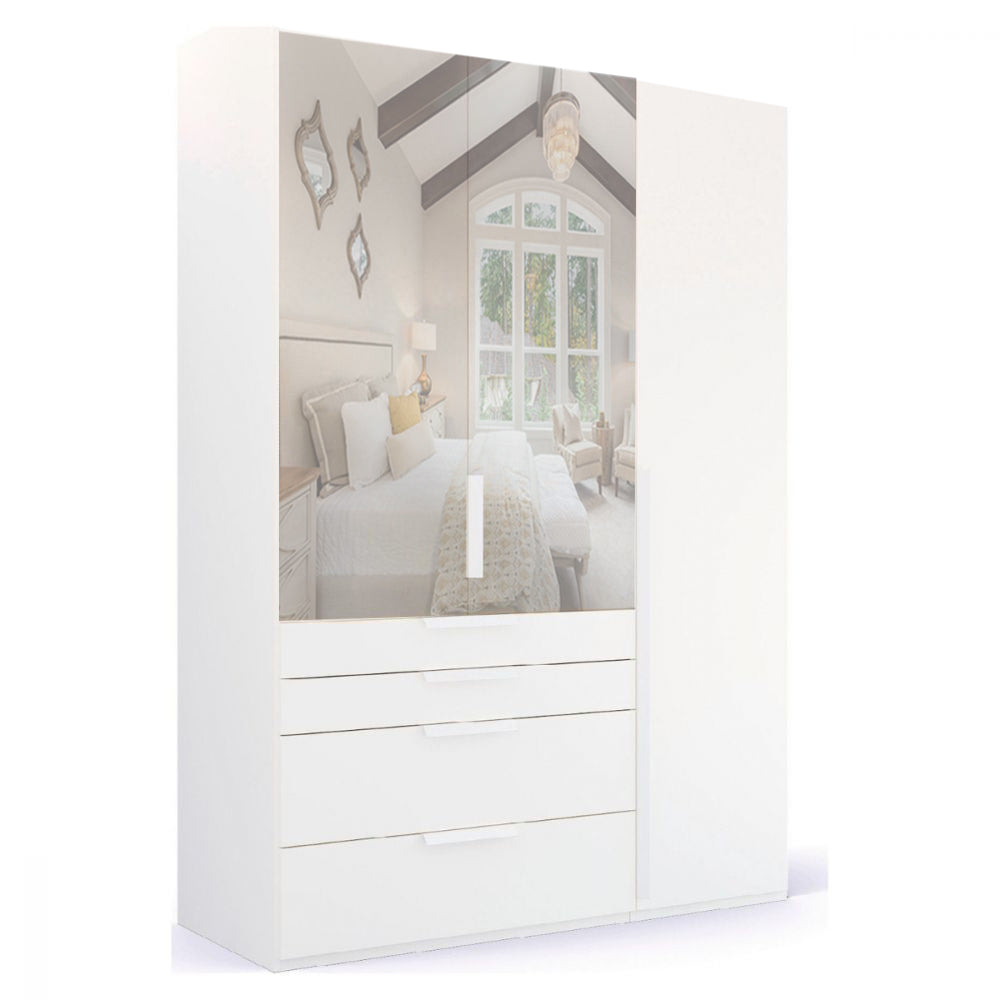 Mainz 3 Door Hinged Combi Wardrobe in White - Evoke Home 