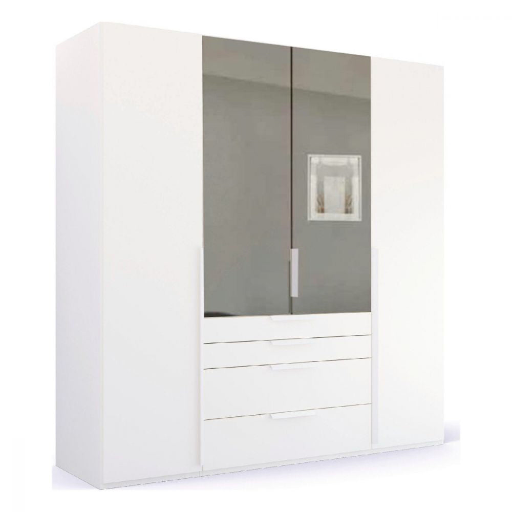 Mainz 4 Door Hinged Combi Wardrobe in White - Evoke Home 