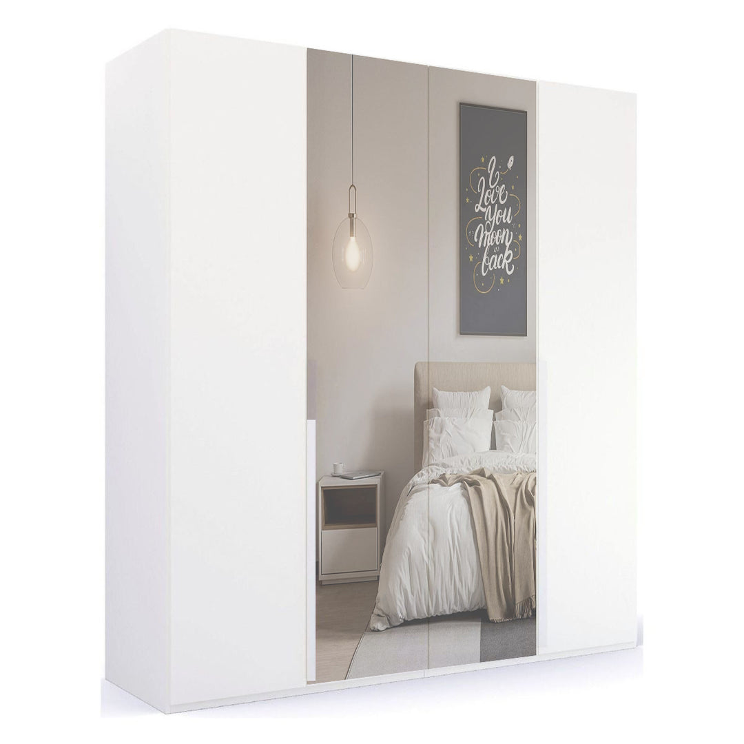 Mainz 4 Door Hinged Fully Loaded Wardrobe in White - Evoke Home 