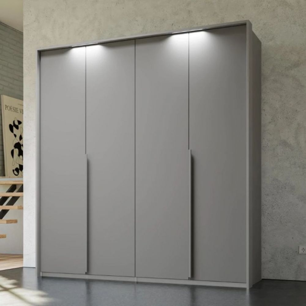 Mainz 4 Door Hinged Fully Loaded Wardrobe in Silk Grey - Evoke Home 