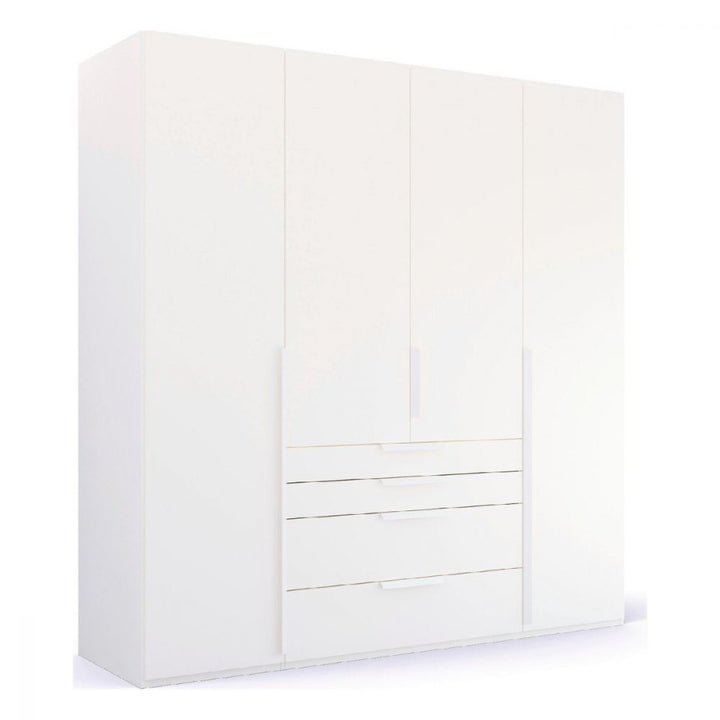 Mainz 4 Door Hinged Combi Wardrobe in White - Evoke Home 