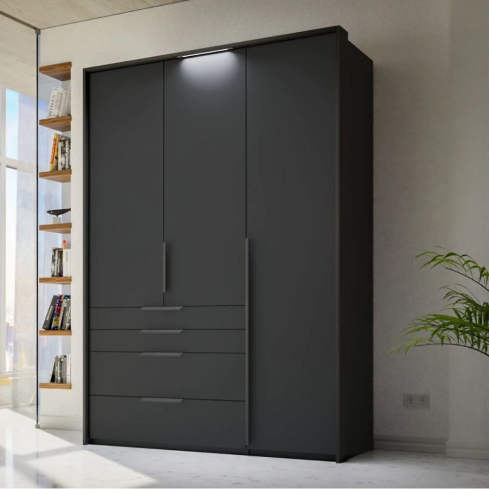 Mainz 3 Door Hinged combi  Wardrobe in Graphite - Evoke Home 