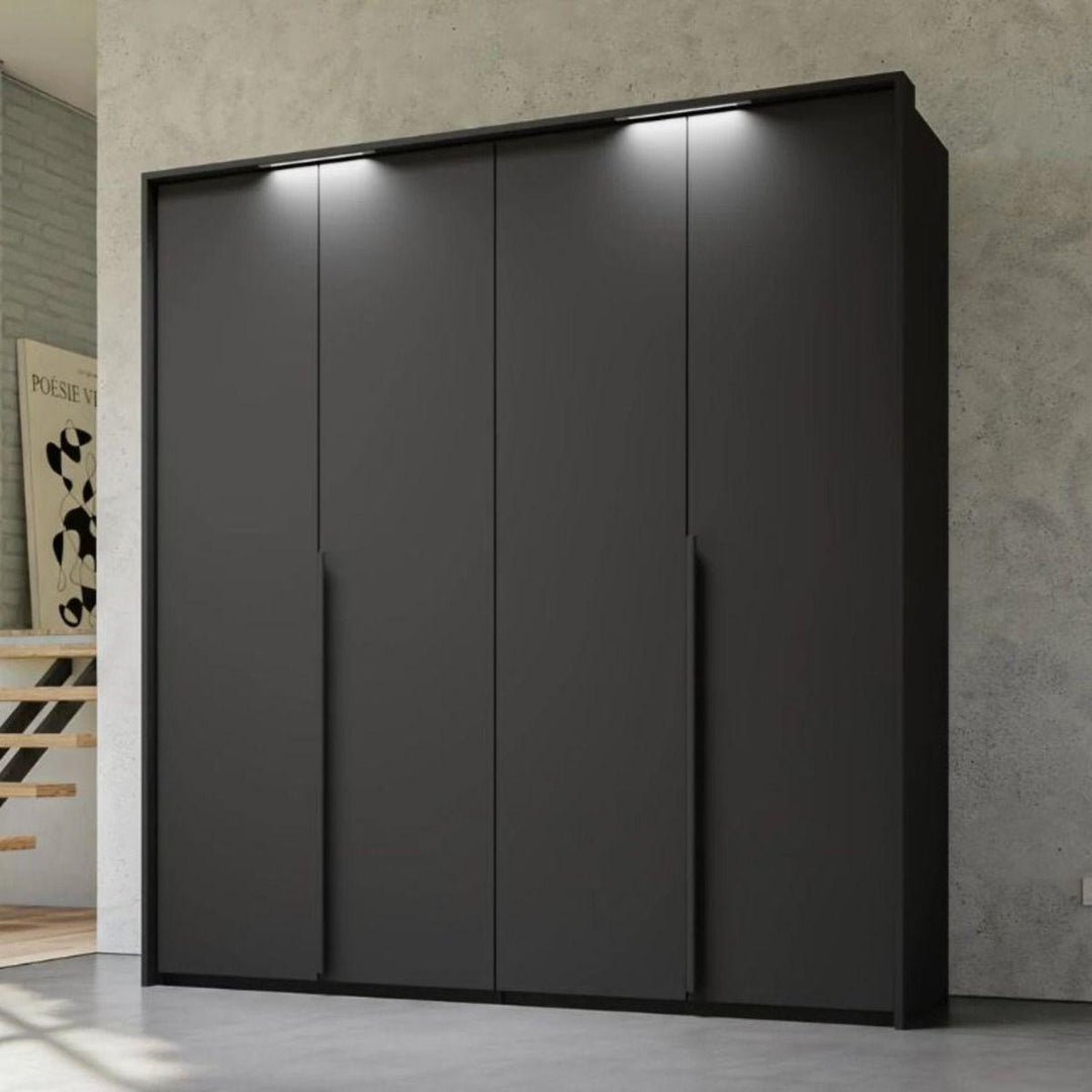 Mainz 4 Door Hinged Fully Loaded Wardrobe in Graphite - Evoke Home 