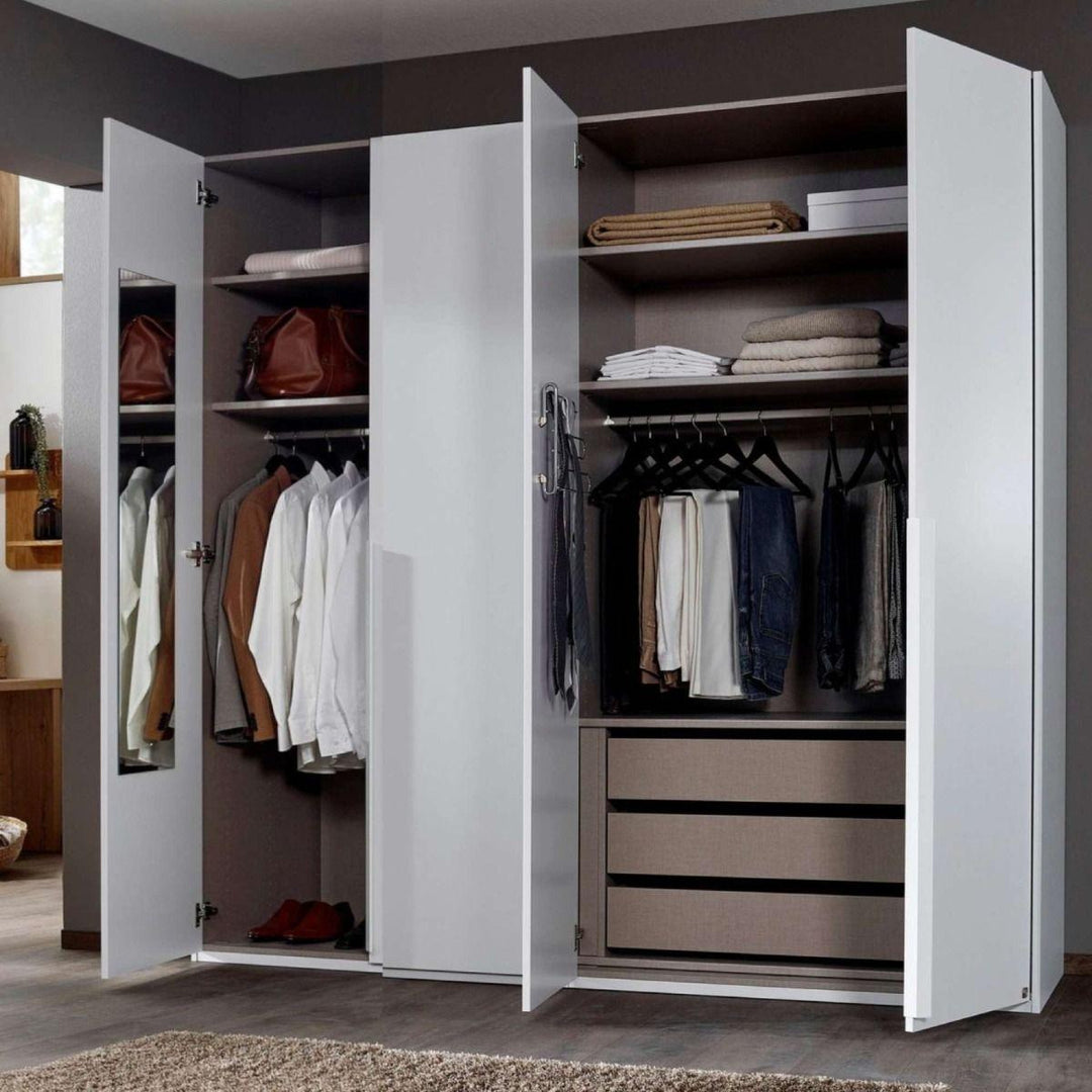 Mainz 4 Door Hinged Fully Loaded Wardrobe in White - Evoke Home 