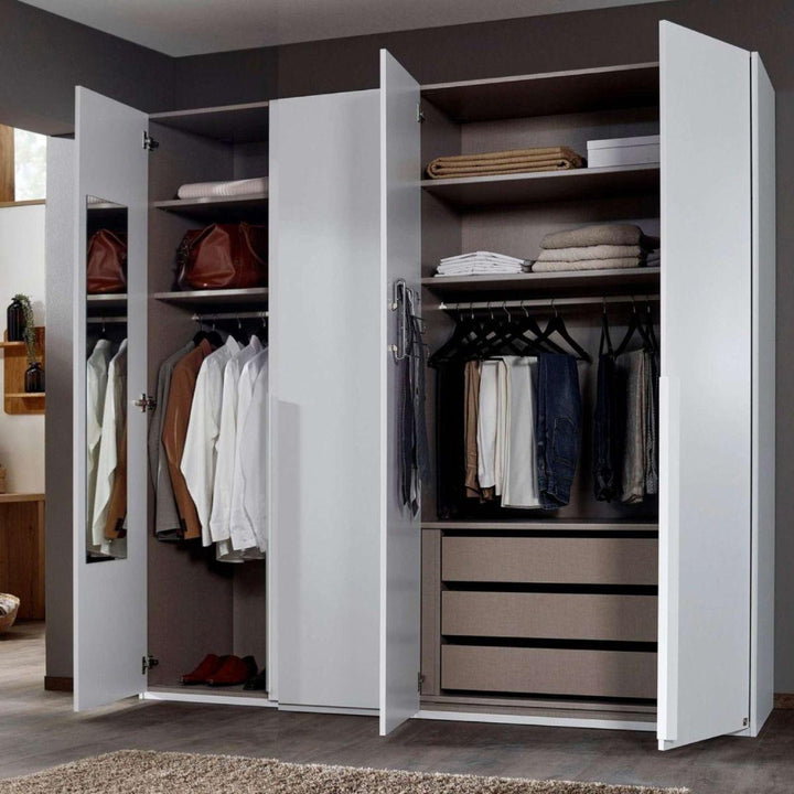Mainz 4 Door Hinged Fully Loaded Wardrobe in White - Evoke Home 