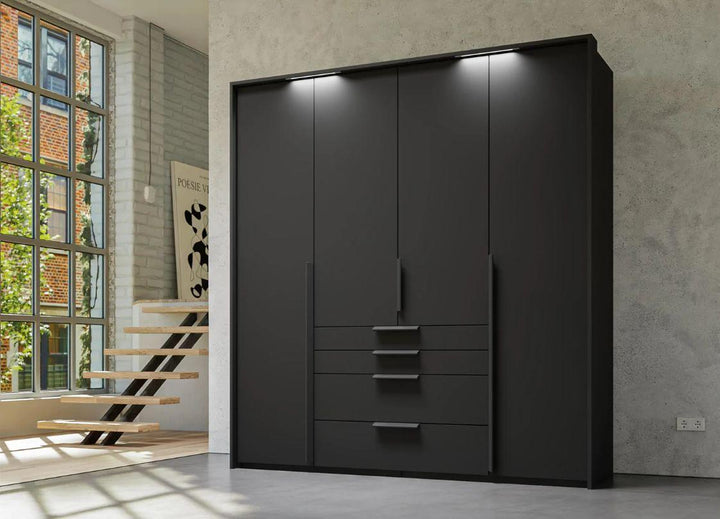 Mainz 4 Door Hinged Combi Wardrobe in Graphite - Evoke Home 