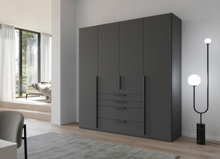 Mainz 4 Door Hinged Combi Wardrobe in Graphite - Evoke Home 