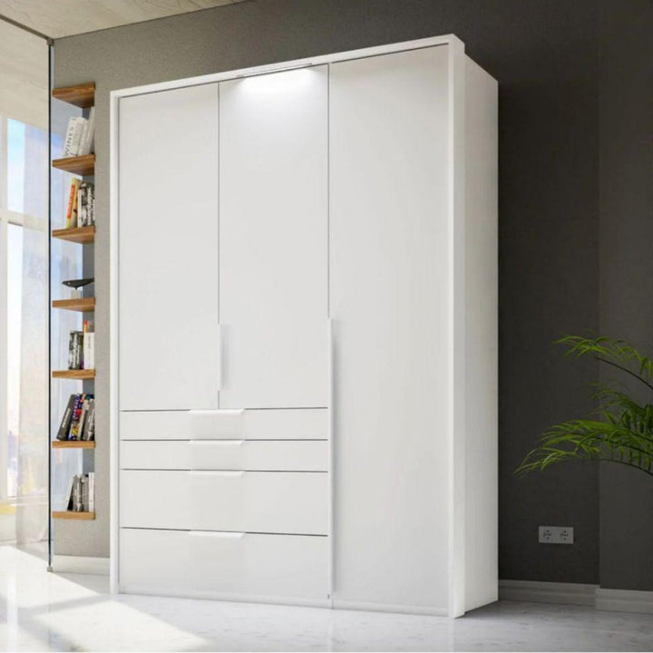 Mainz 3 Door Hinged Combi Wardrobe in White - Evoke Home 