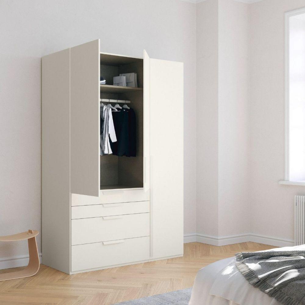 Mainz 3 Door Hinged Combi Wardrobe in White - Evoke Home 