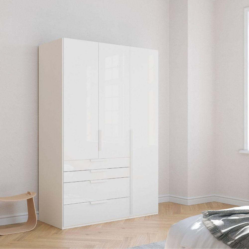 Mainz 3 Door Hinged Combi Wardrobe in White - Evoke Home 