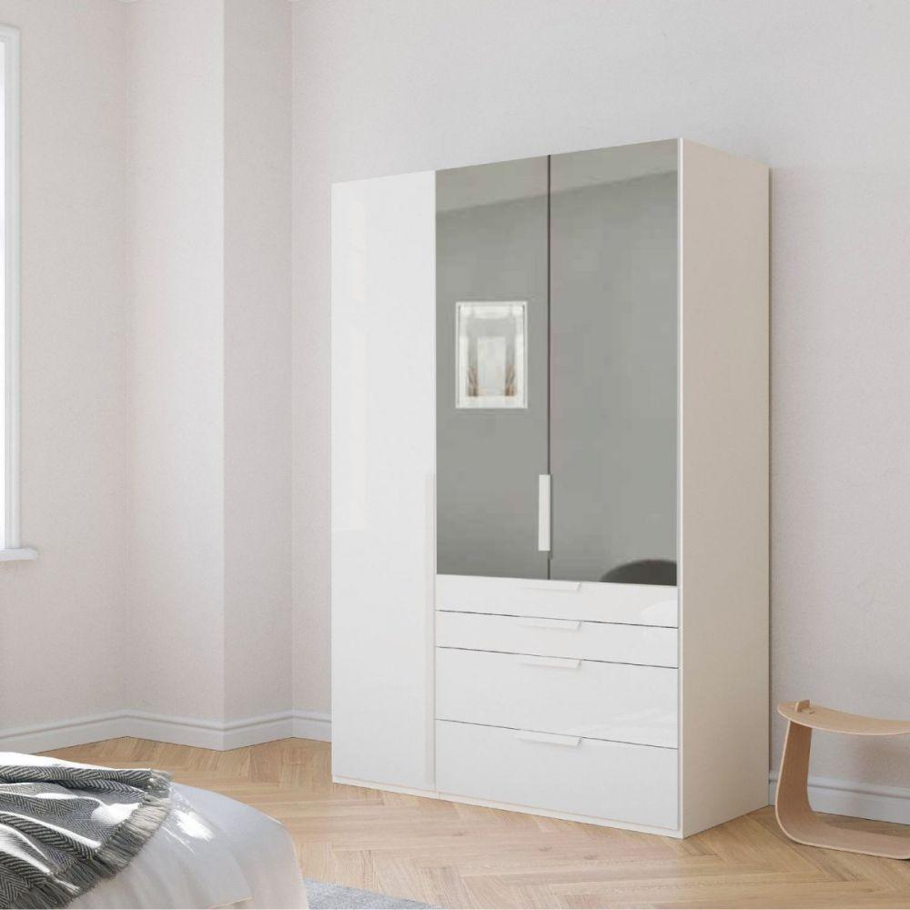Mainz 3 Door Hinged Combi Wardrobe in White - Evoke Home 