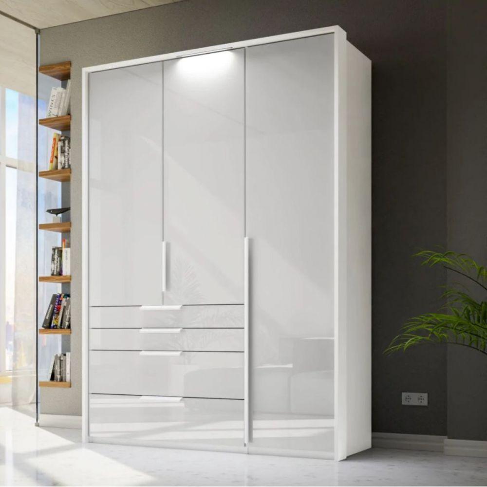 Mainz 3 Door Hinged Combi Wardrobe in White - Evoke Home 