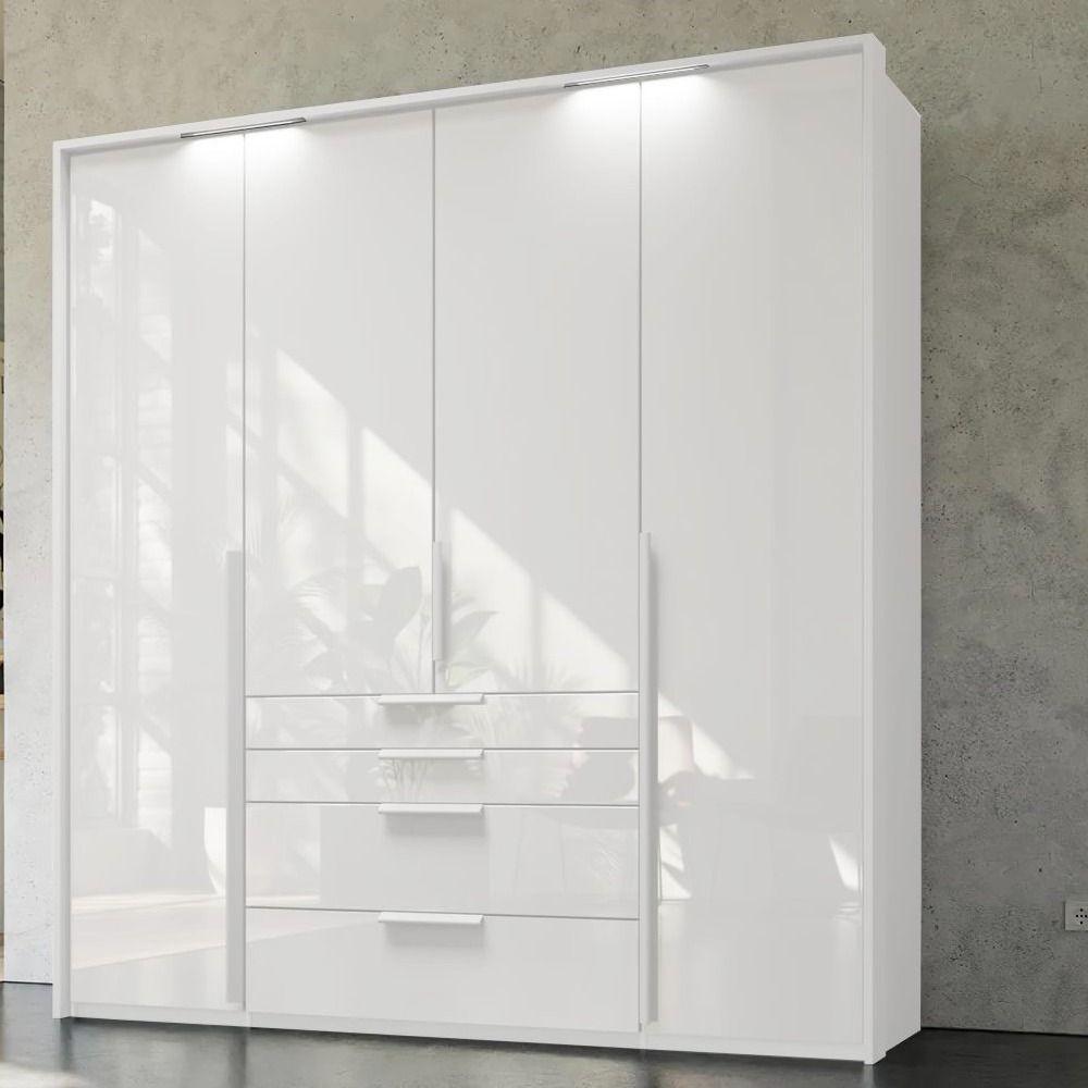 Mainz 4 Door Hinged Combi Wardrobe in White - Evoke Home 