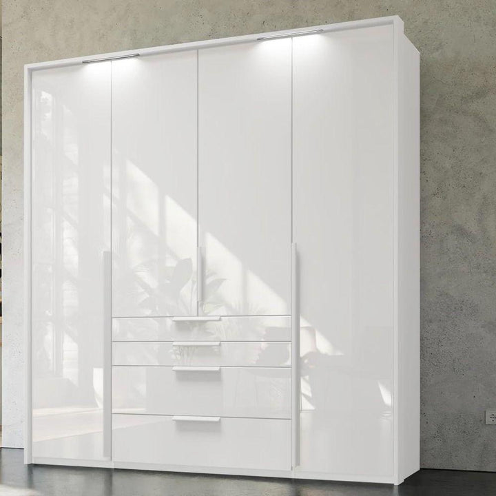 Mainz 4 Door Hinged Combi Wardrobe in White - Evoke Home 