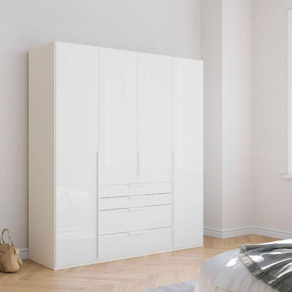 Mainz 4 Door Hinged Combi Wardrobe in White - Evoke Home 