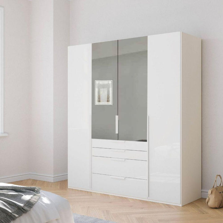 Mainz 4 Door Hinged Combi Wardrobe in White - Evoke Home 
