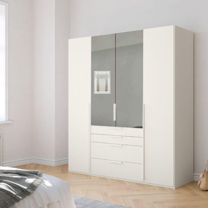 Mainz 4 Door Hinged Combi Wardrobe in White - Evoke Home 