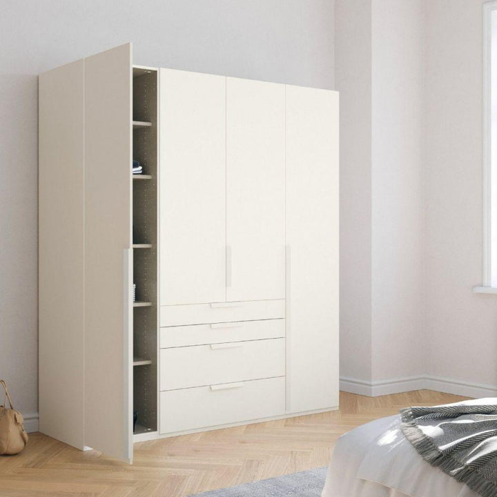 Mainz 4 Door Hinged Combi Wardrobe in White - Evoke Home 