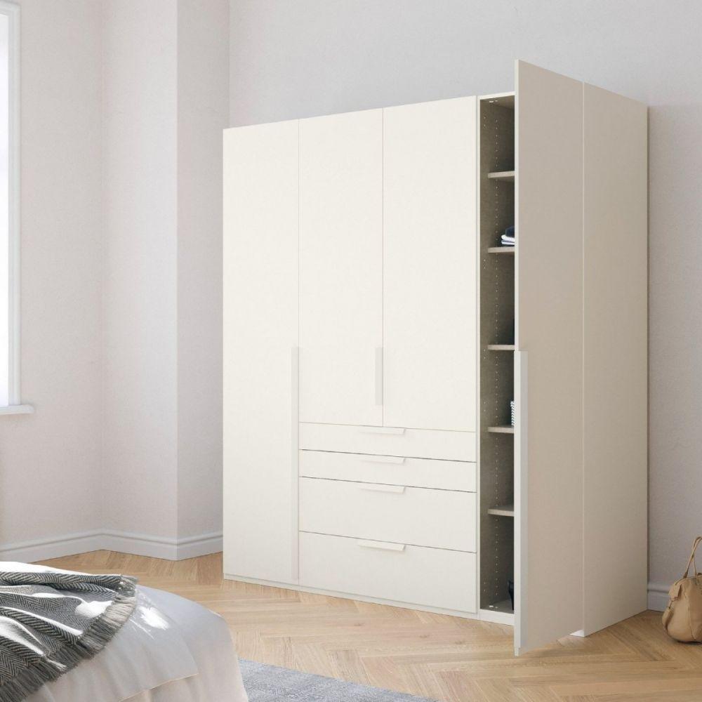 Mainz 4 Door Hinged Combi Wardrobe in White - Evoke Home 