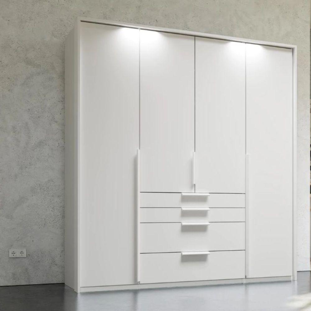 Mainz 4 Door Hinged Combi Wardrobe in White - Evoke Home 