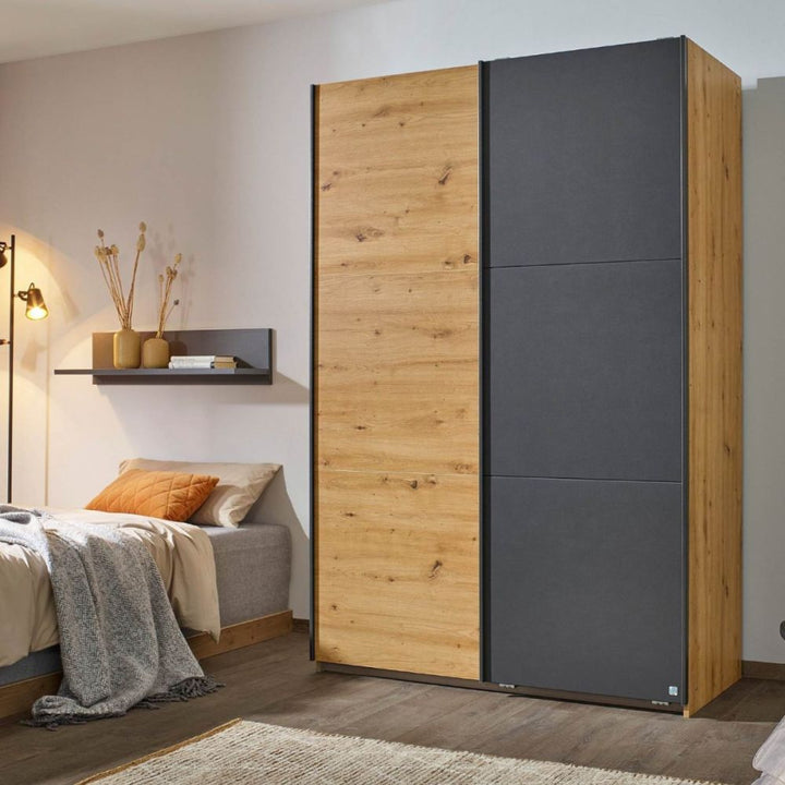Rauch Bristol Artisan Oak With Metallic Grey Sliding Door Wardrobe 131CM