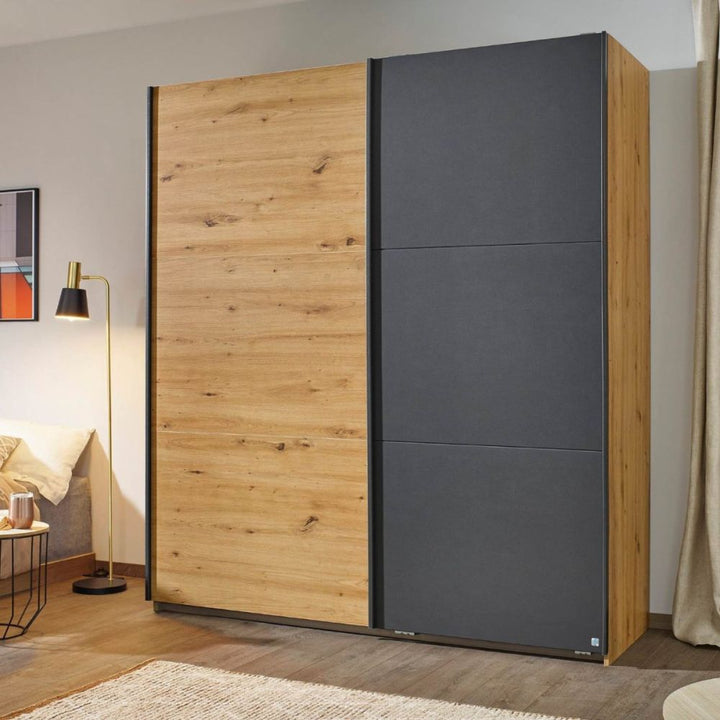 Rauch Bristol Artisan Oak With Metallic Grey Sliding Door Wardrobe 131CM