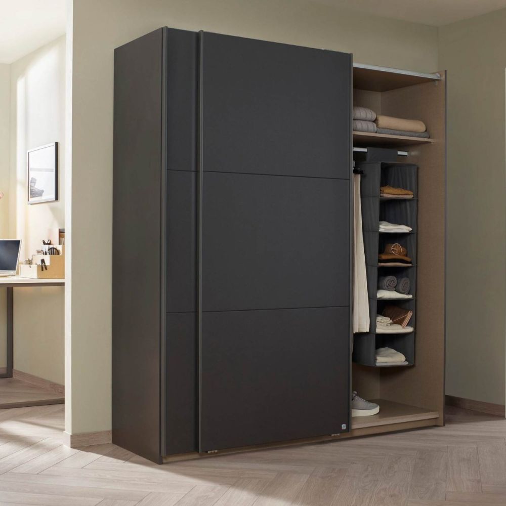 Rauch Bristol Metallic Grey Sliding Door Wardrobe 131CM