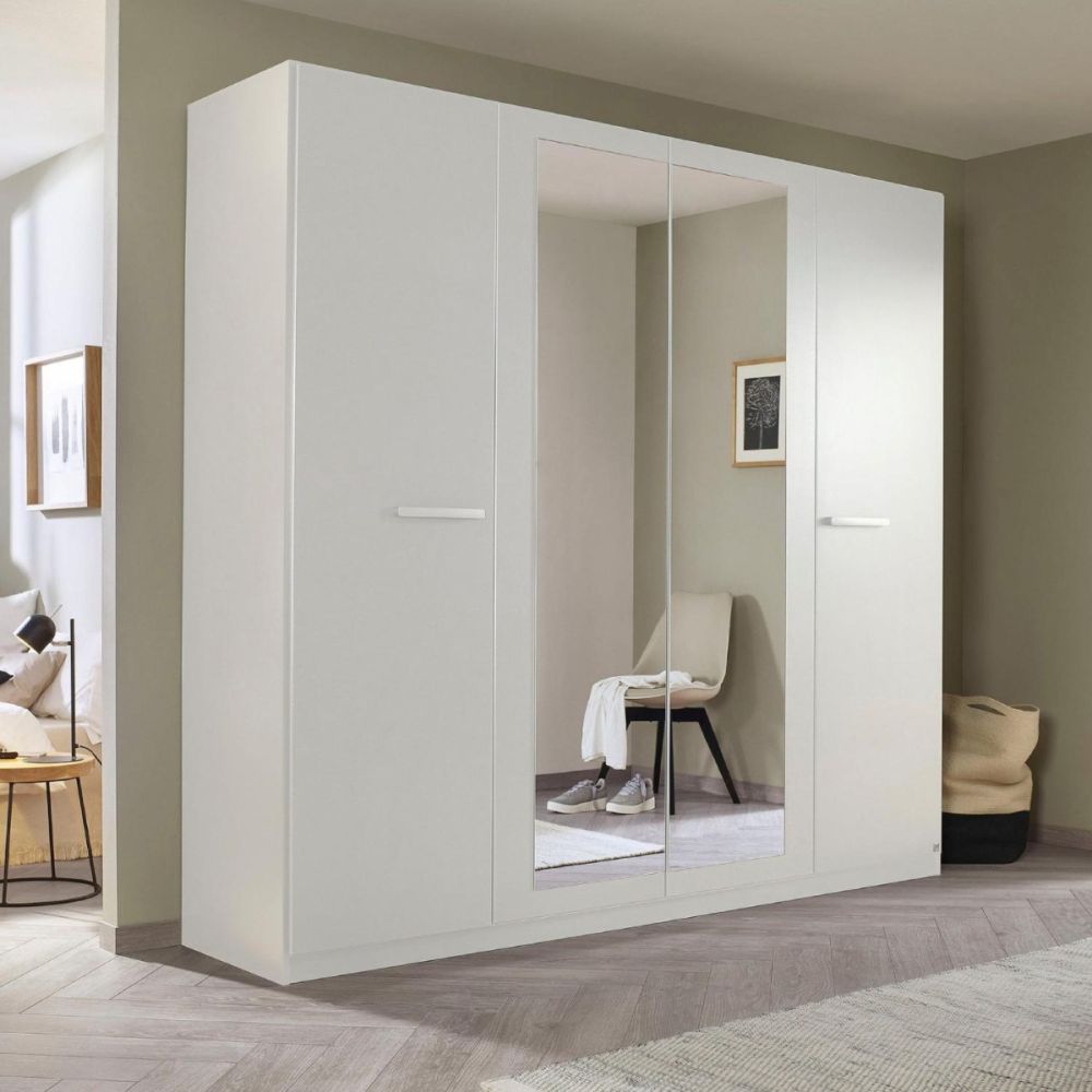Rauch Modi Alpine White With Mirror 4 Door Hinged Wardrobe