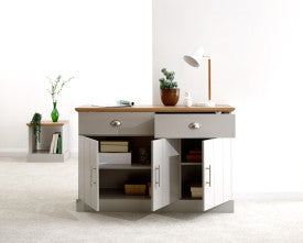 Modern Grey Sideboard with Oak-Effect Top
