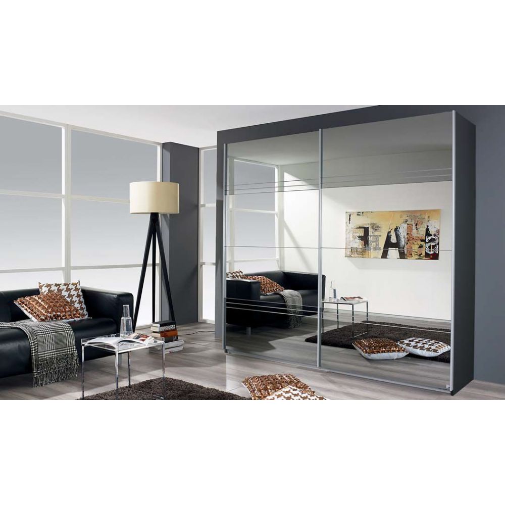 Rauch Cameron Metallic Grey Full Mirror Sliding Door Wardrobe in - 181 cm width