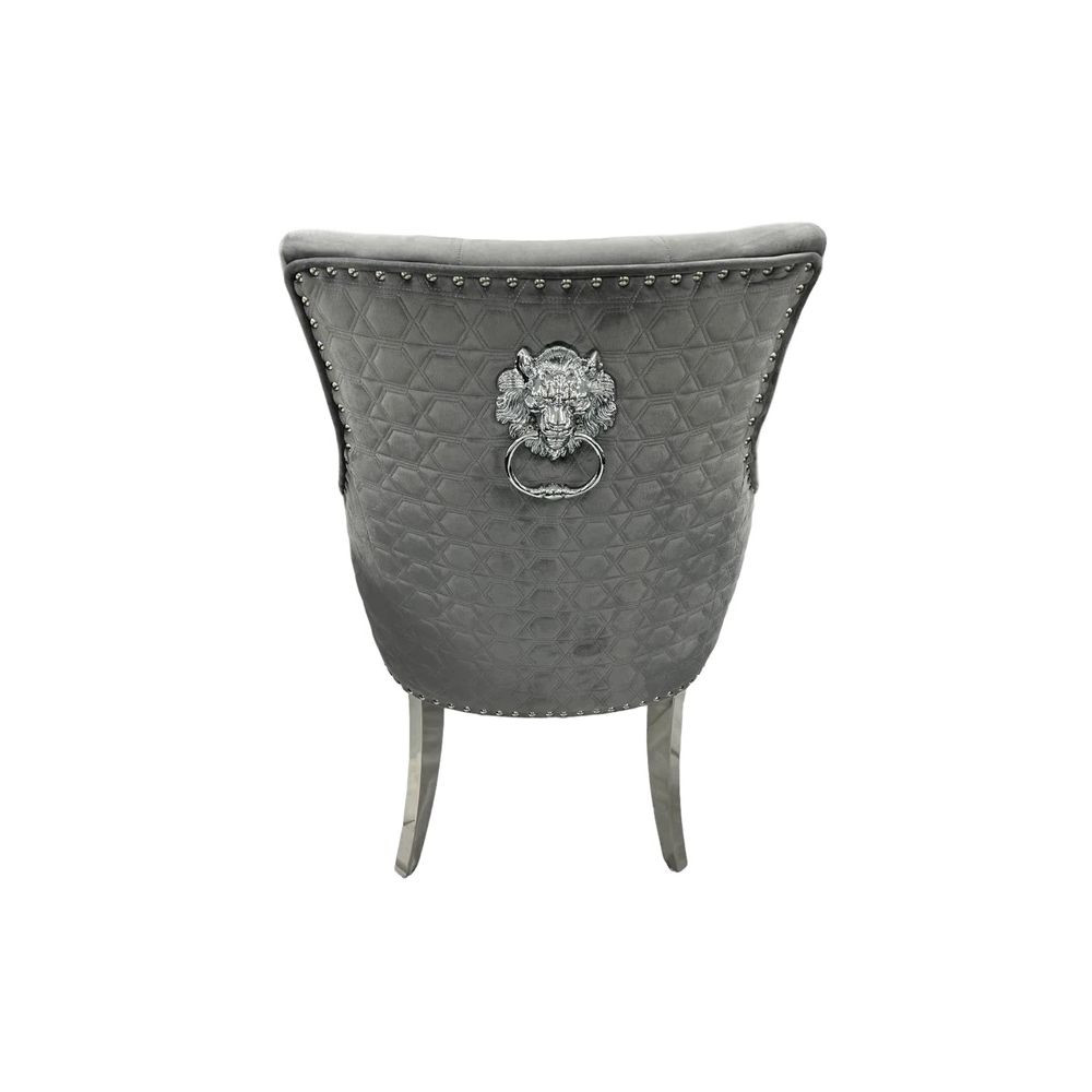 Arianna 1.8M Grey Marble Dining Table With Roma Lion Knockerback Dining Chairs