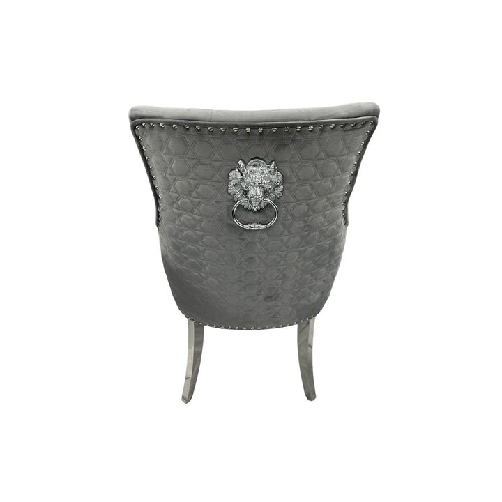 Arianna 1.8M Grey Marble Dining Table With Roma Lion Knockerback Dining Chairs