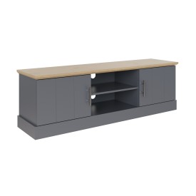 Slate Blue Large TV Unit with Oak-Effect Top