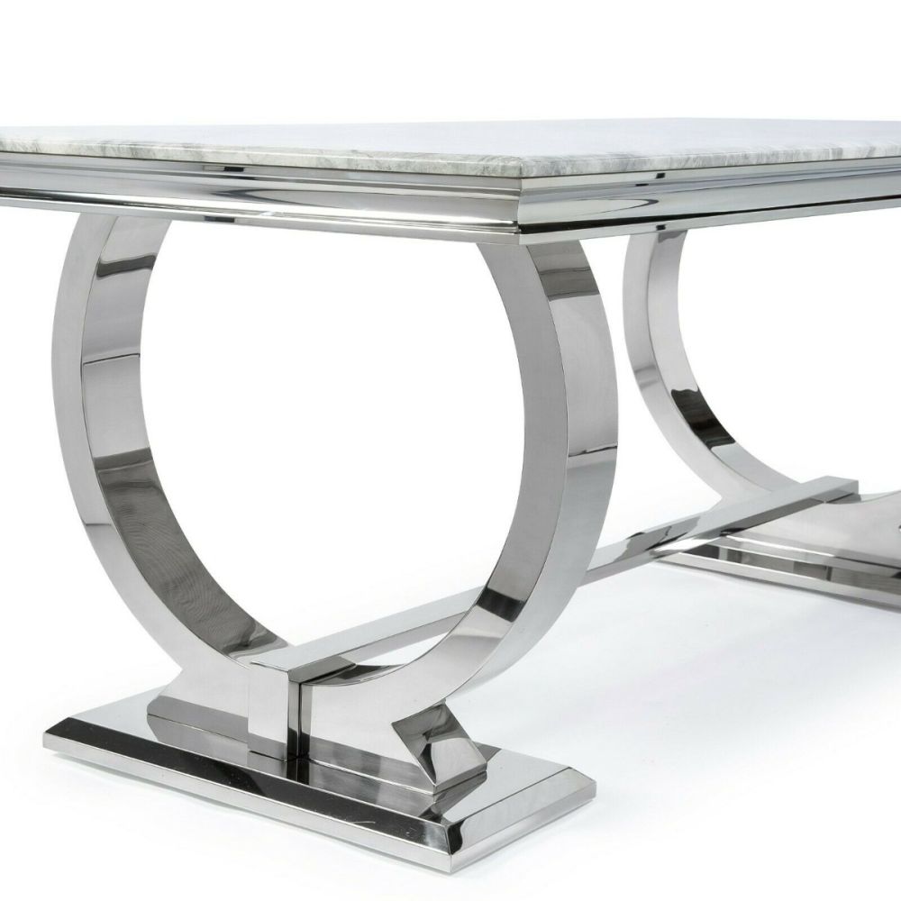 Arianna 1.8M Grey Marble Dining Table With Roma Lion Knockerback Dining Chairs