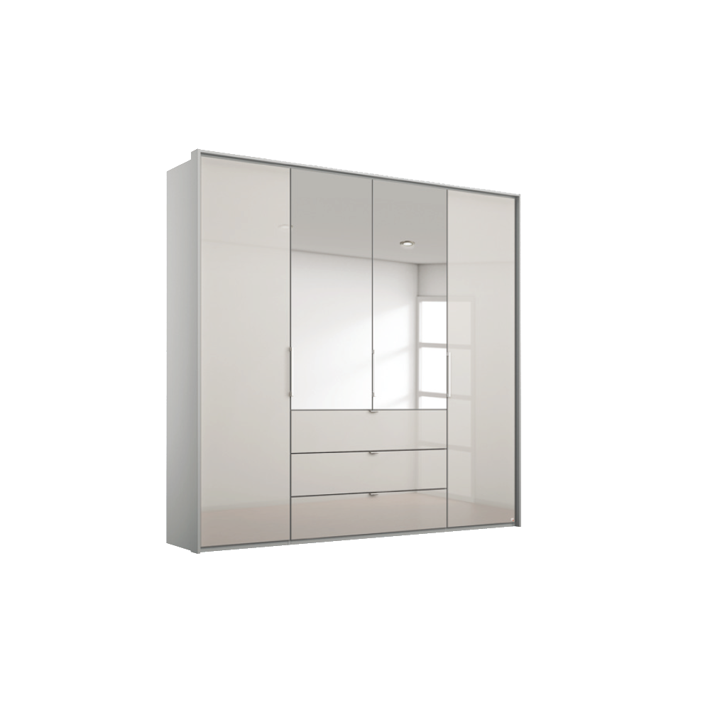 Rauch Erimo Style 1 Silk Grey Glass Bi-Folding Doors Combi Wardrobe